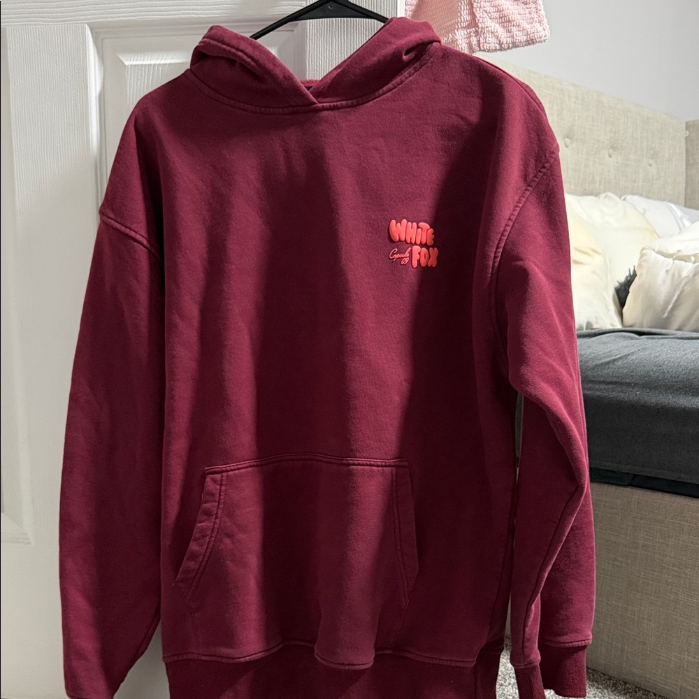 White Fox Boutique Burgundy Hoodie with Pink Logo